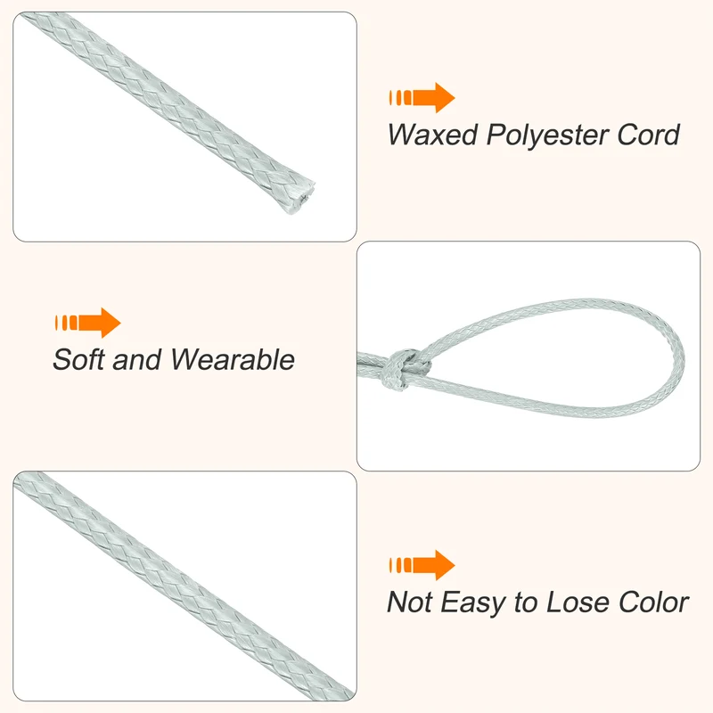 Waxed Cord 2mm Waxed Thread 87 Yard Wax String Leather Cord (Light Grey)