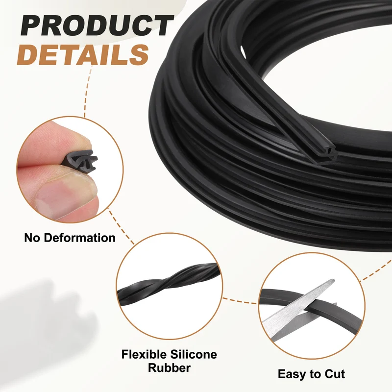 Kerf Weather Stripping Seal Strip (32.8ft x 5/16") - l Shape Kerf, Black