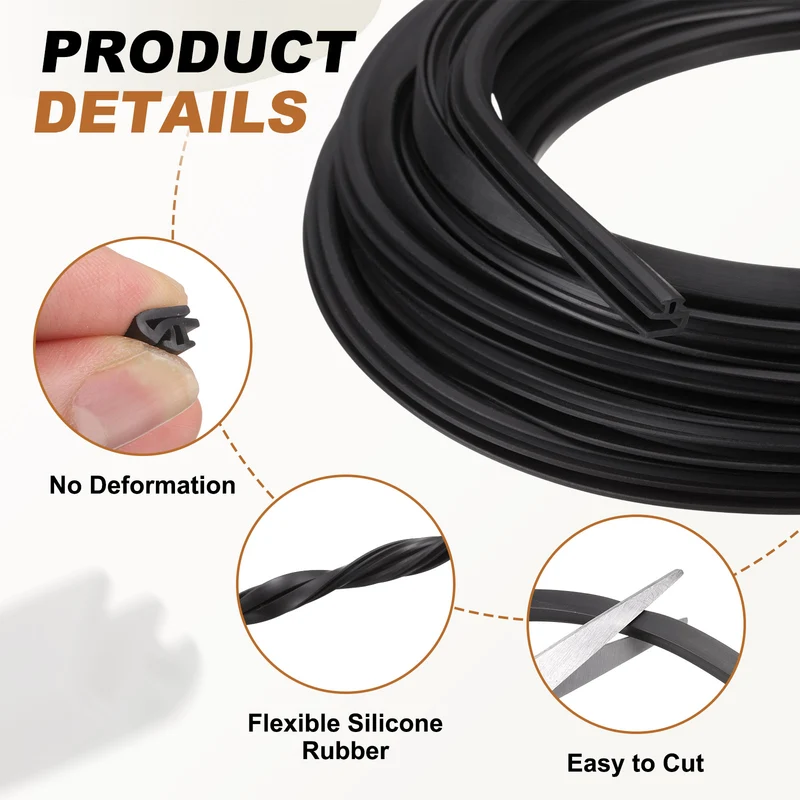 Kerf Weather Stripping Seal Strip (19.68ft x 5/16") - l Shape Kerf, Black