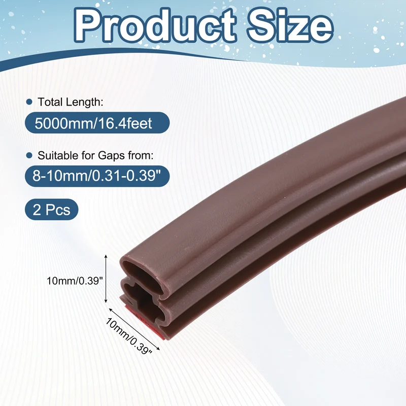 Weather Stripping Seal Strip - 2Pcs Door Seal Strip Fits 8-10mm Gap, Brown