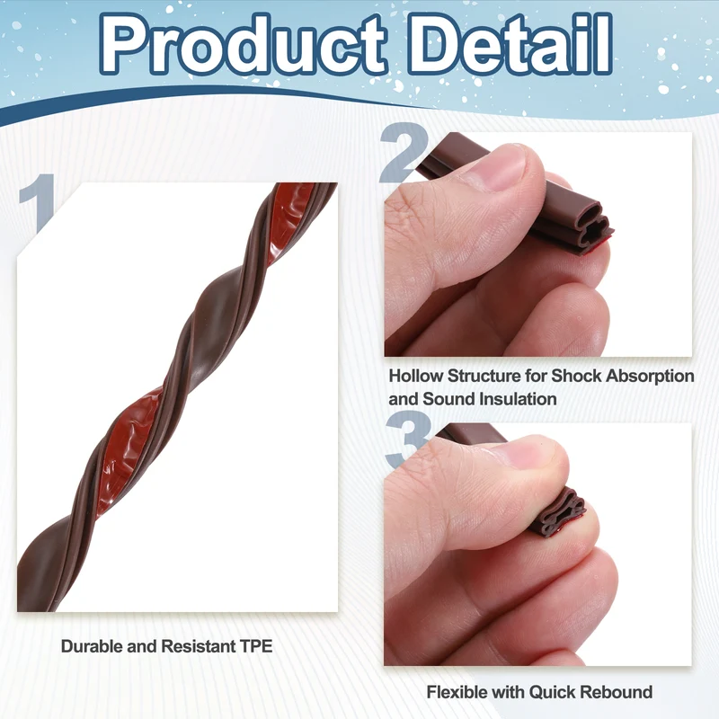 Weather Stripping Seal Strip - 2Pcs Door Seal Strip Fits 8-10mm Gap, Brown