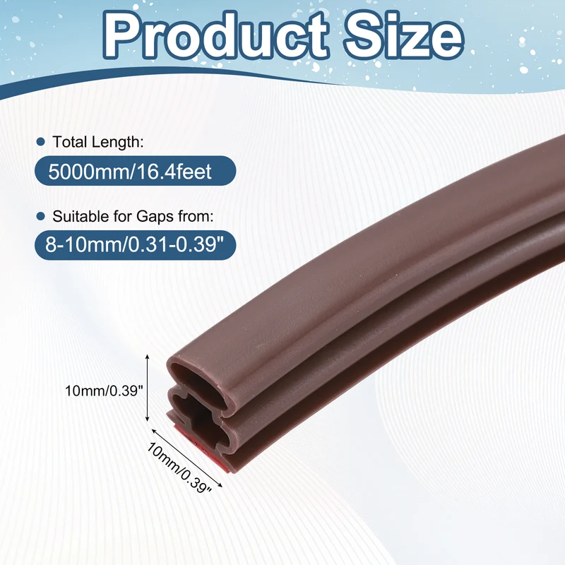 Weather Stripping Seal Strip - Door Seal Strip Fits 8-10mm Gap, Brown