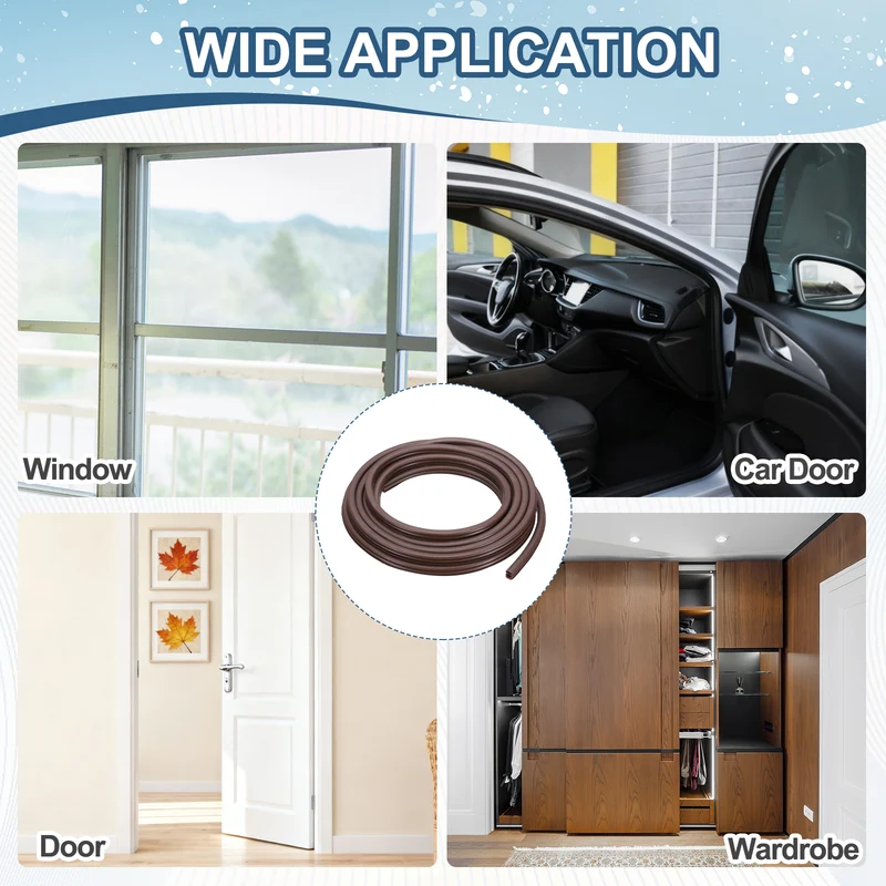Weather Stripping Seal Strip - Door Seal Strip Fits 8-10mm Gap, Brown