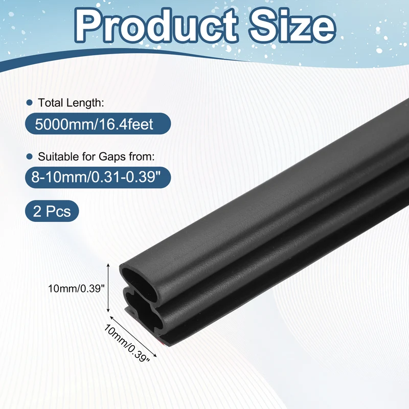 Weather Stripping Seal Strip - 2Pcs Door Seal Strip Fits 8-10mm Gap, Black