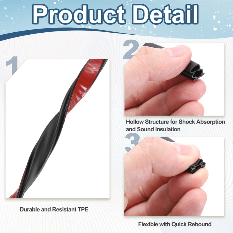 Weather Stripping Seal Strip - 2Pcs Door Seal Strip Fits 8-10mm Gap, Black