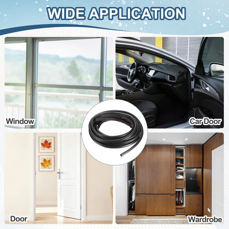 Weather Stripping Seal Strip - 2Pcs Door Seal Strip Fits 8-10mm Gap, Black