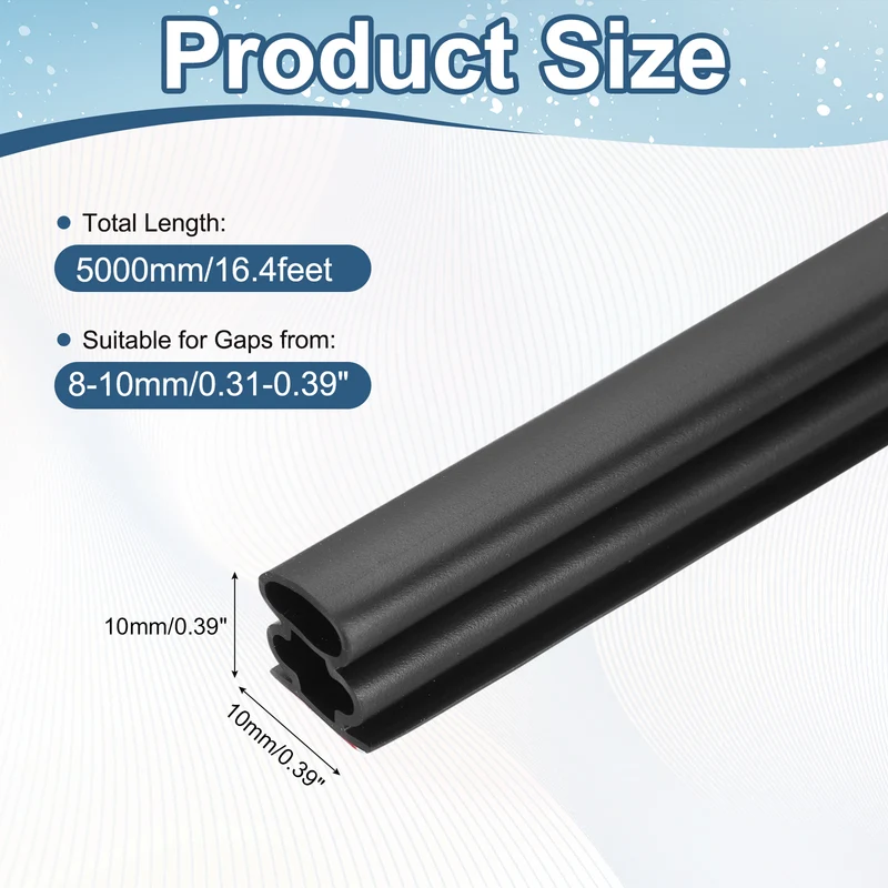 Weather Stripping Seal Strip - Door Seal Strip Fits 8-10mm Gap, Black