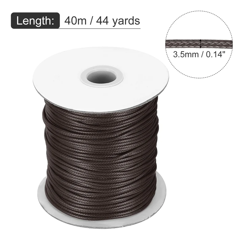 Waxed Cord 3.5mm Waxed Thread 44 Yard Wax String Leather Cord (Dark Coffee)