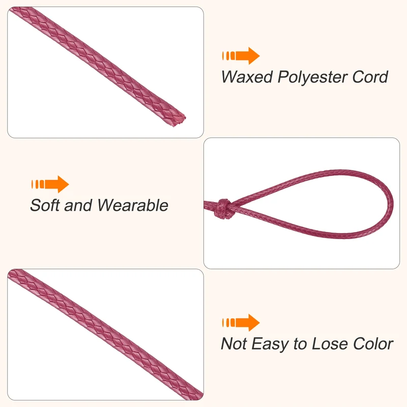 Waxed Cord 2mm Waxed Thread 87 Yard Wax String Leather Cord (Dark Pink)