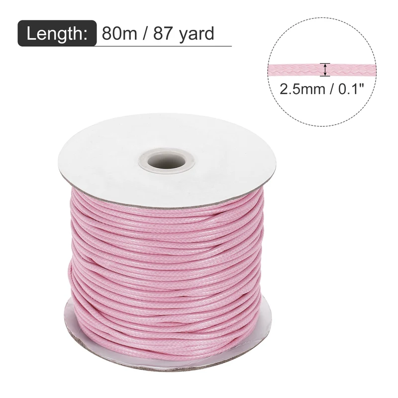 Light Pink 2.5mm Waxed Cord 87 Yard Wax Bead Thread String for Jewelry Making