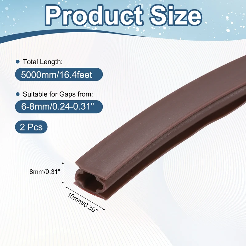 Weather Stripping Seal Strip - 2Pcs Door Seal Strip Fits 6-8mm Gap, Brown