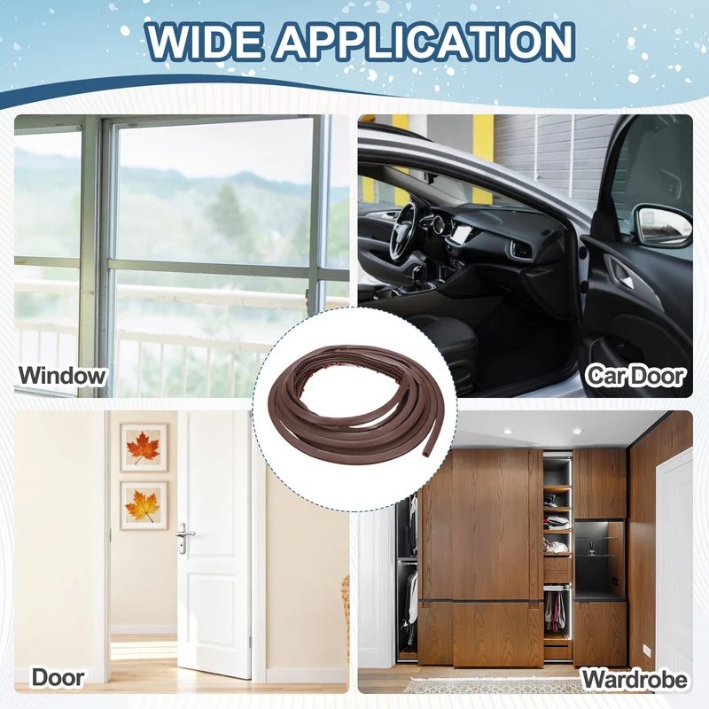 Weather Stripping Seal Strip - 2Pcs Door Seal Strip Fits 6-8mm Gap, Brown