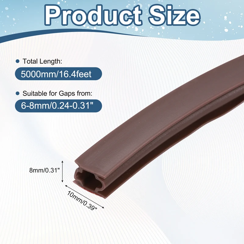 Weather Stripping Seal Strip - Door Seal Strip Fits 6-8mm Gap, Brown