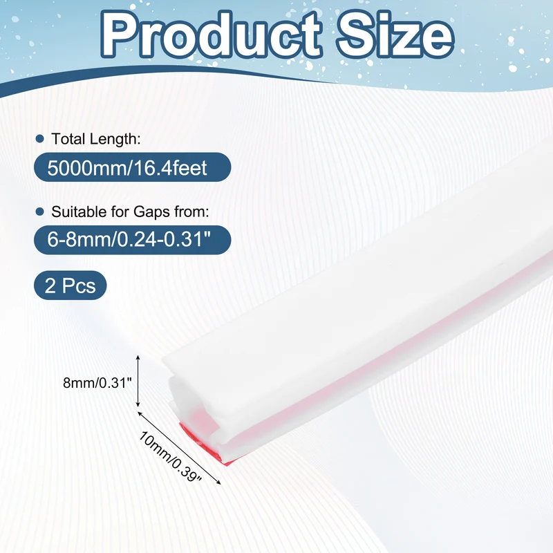 Weather Stripping Seal Strip - 2Pcs Door Seal Strip Fits 6-8mm Gap, White