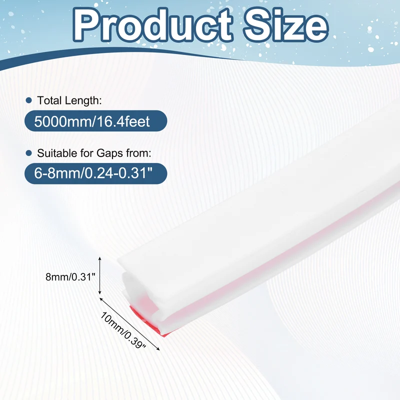 Weather Stripping Seal Strip - Door Seal Strip Fits 6-8mm Gap, White