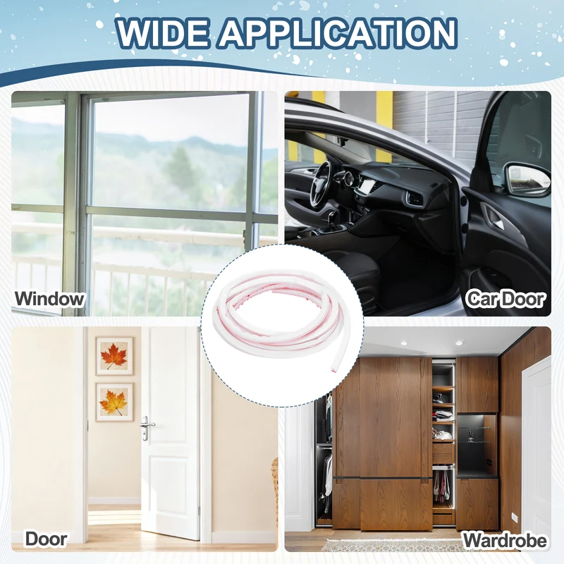 Weather Stripping Seal Strip - Door Seal Strip Fits 6-8mm Gap, White