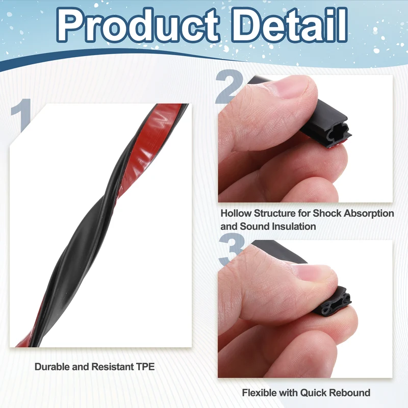 Weather Stripping Seal Strip - 2Pcs Door Seal Strip Fits 6-8mm Gap, Black