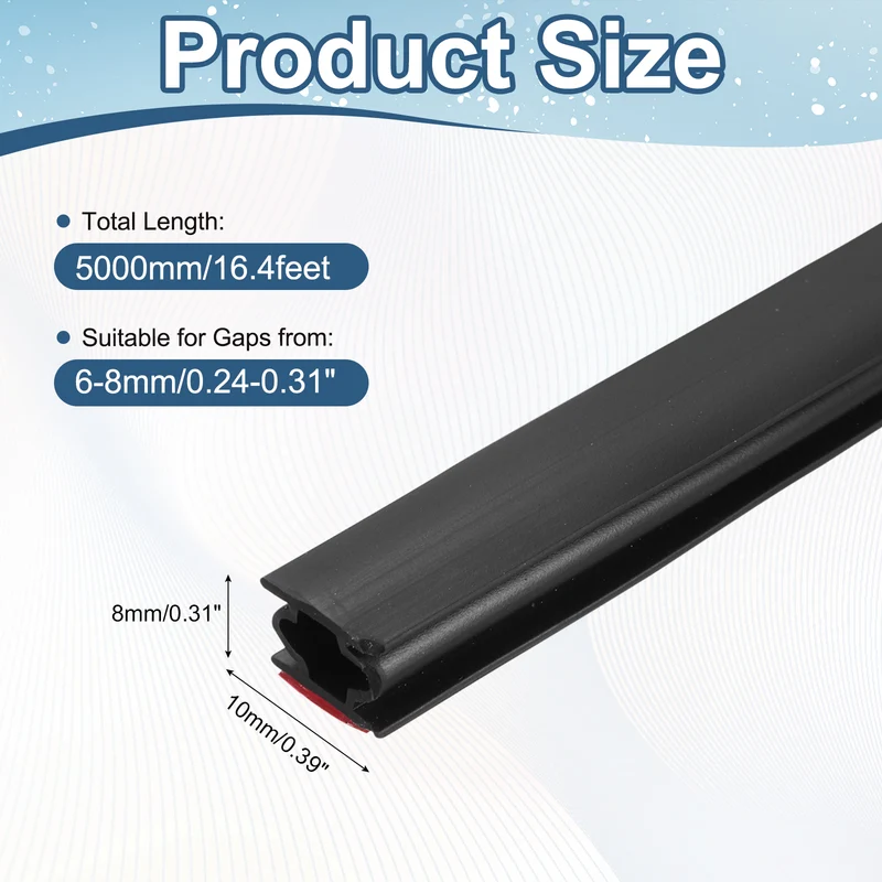 Weather Stripping Seal Strip - Door Seal Strip Fits 6-8mm Gap, Black