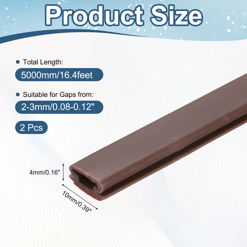 Weather Stripping Seal Strip - 2Pcs Door Seal Strip Fits 2-3mm Gap, Brown