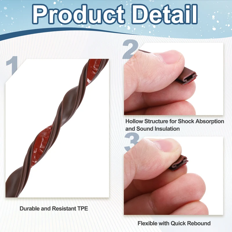 Weather Stripping Seal Strip - Door Seal Strip Fits 2-3mm Gap, Brown
