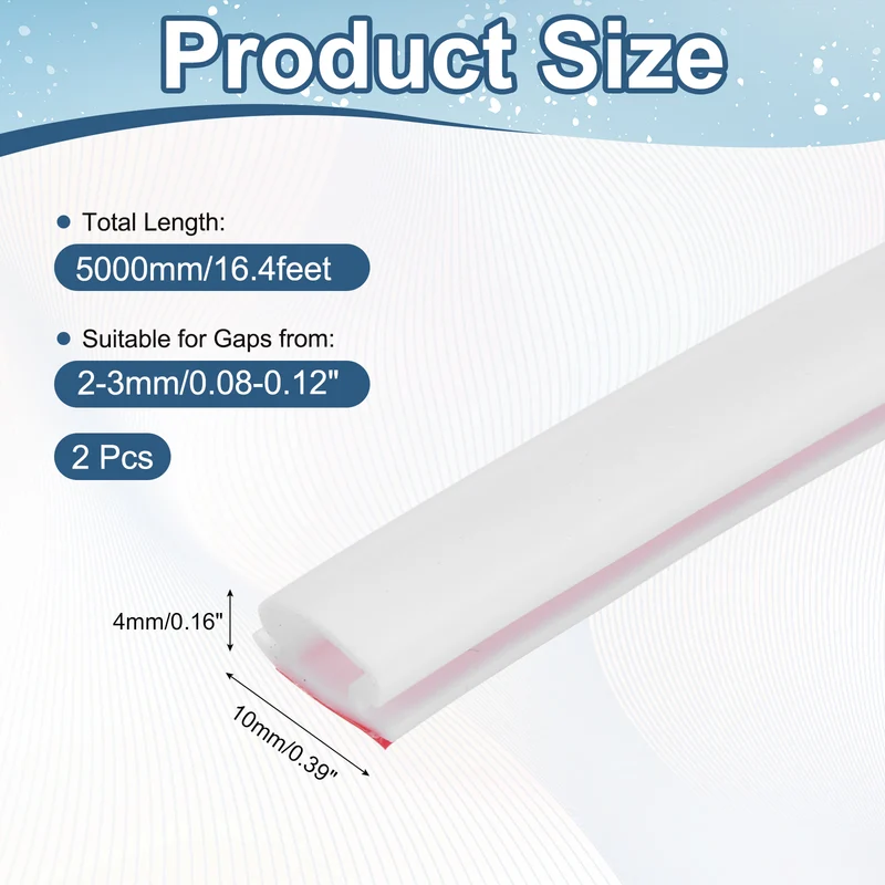 Weather Stripping Seal Strip - 2Pcs Door Seal Strip Fits 2-3mm Gap, White