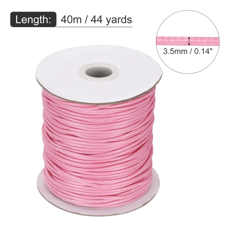 Waxed Cord 3.5mm Waxed Thread 44 Yard Wax String Leather Cord (Pink)