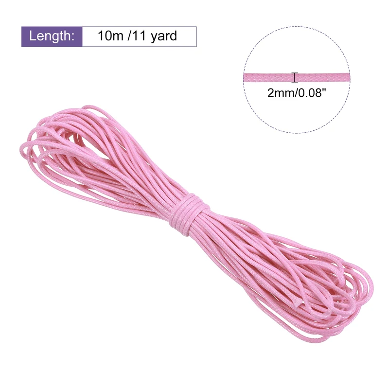 Pink 2mm Waxed Cord 11 Yard Wax Bead Thread String for Jewelry Make