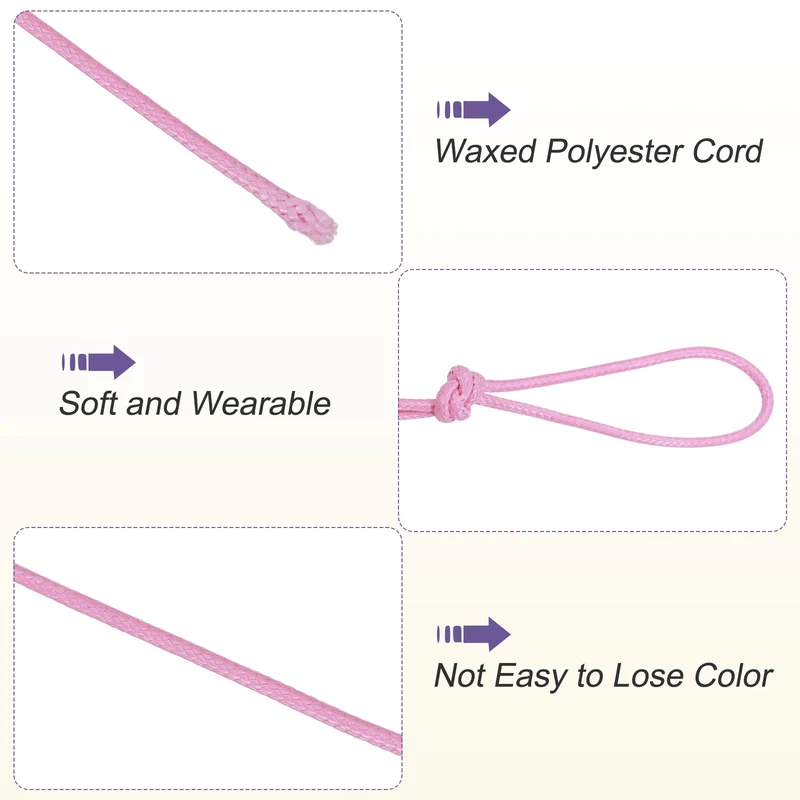 Pink 2mm Waxed Cord 11 Yard Wax Bead Thread String for Jewelry Make