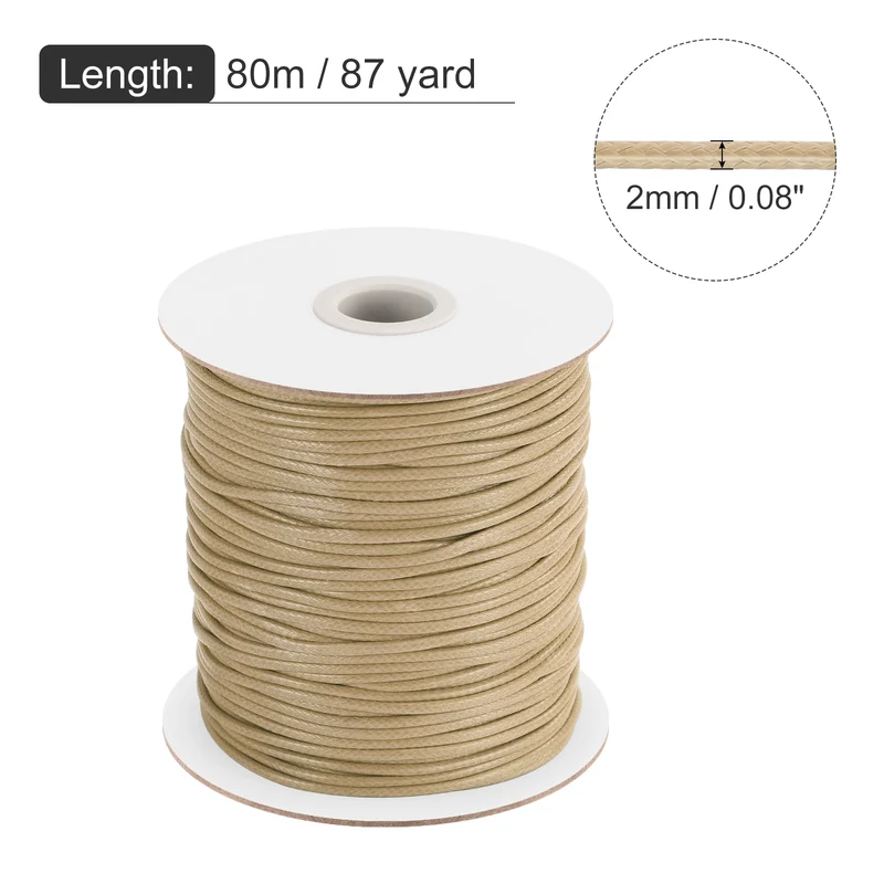 Khaki 2mm Waxed Cord 87 Yard Wax Bead Thread String for Jewelry Making