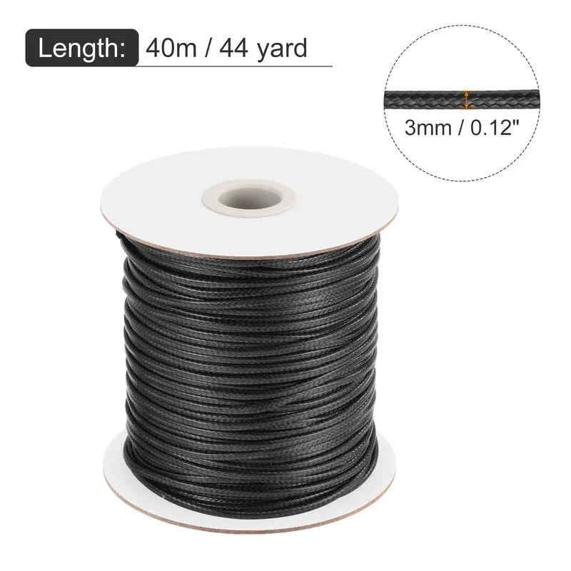 Black 3mm Waxed Cord 44 Yard Wax Bead Thread String for Jewelry Making