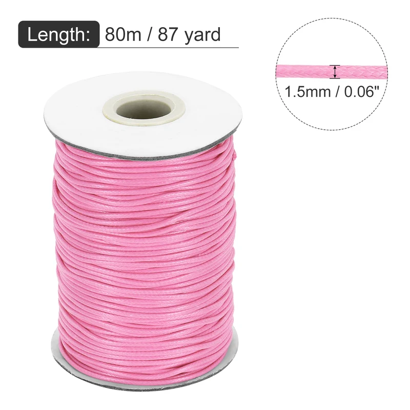 Waxed Cord 1.5mm Waxed Thread 87 Yard Wax String Leather Cord (Pink)