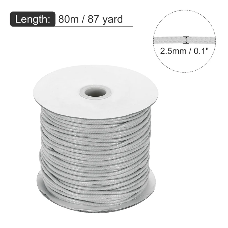 Light Gray 2.5mm Waxed Cord 87 Yard Wax Bead Thread String for Jewelry Making