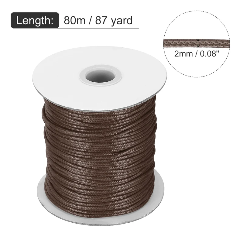 Waxed Cord 2mm Waxed Thread 87 Yard Wax String Leather Cord (Brown)