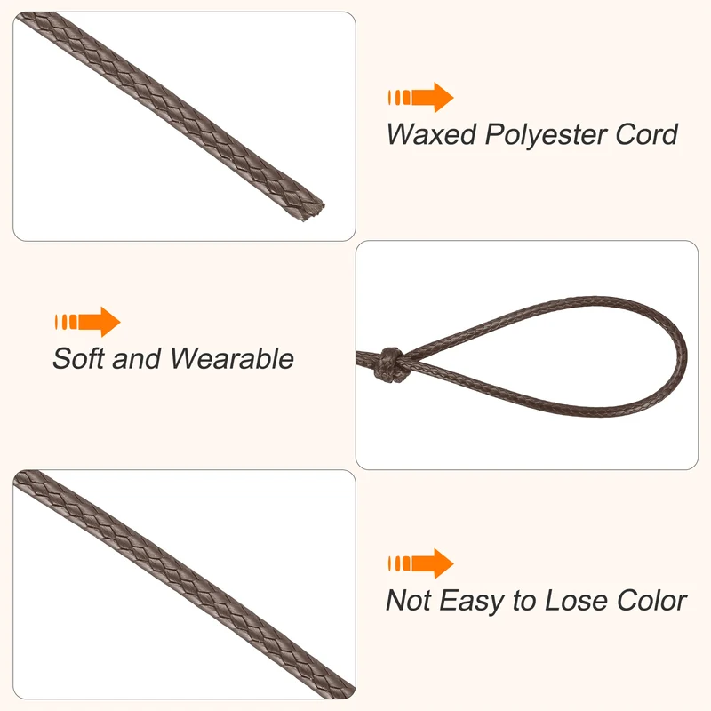 Waxed Cord 2mm Waxed Thread 87 Yard Wax String Leather Cord (Brown)