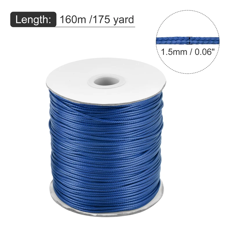 Dark Blue 1.5mm Waxed Cord 175 Yard Wax Bead Thread String for Jewelry Making