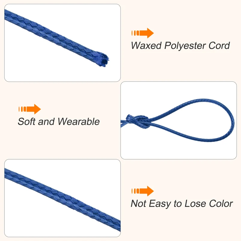 Dark Blue 1.5mm Waxed Cord 175 Yard Wax Bead Thread String for Jewelry Making