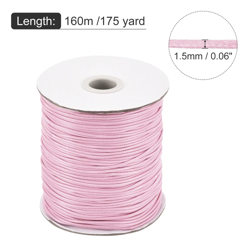 Light Pink 1.5mm Waxed Cord 175 Yard Wax Bead Thread String for Jewelry Making