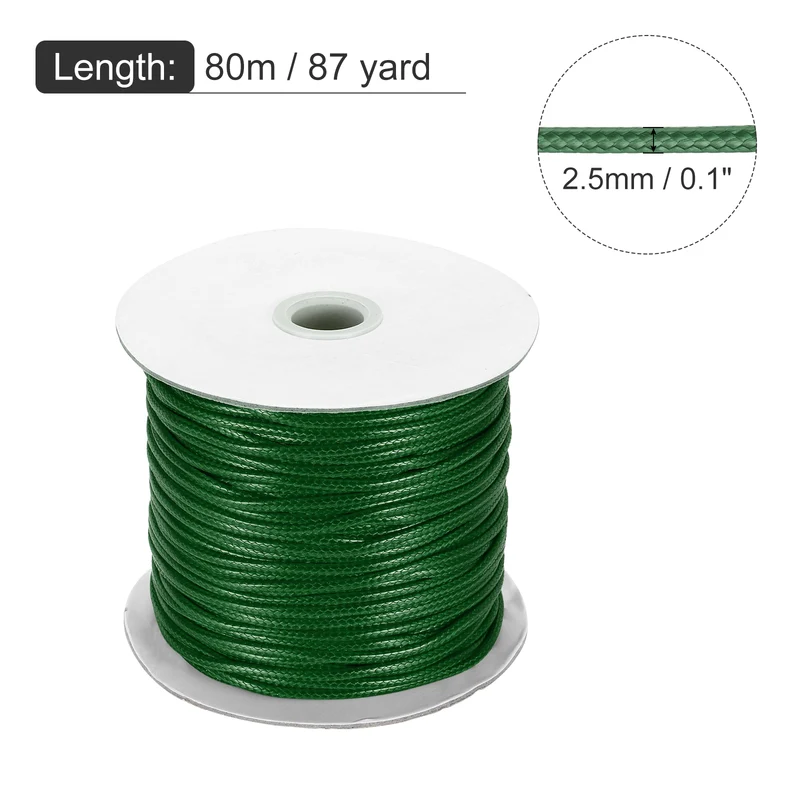 Dark Green 2.5mm Waxed Cord 87 Yard Wax Bead Thread String for Jewelry Making