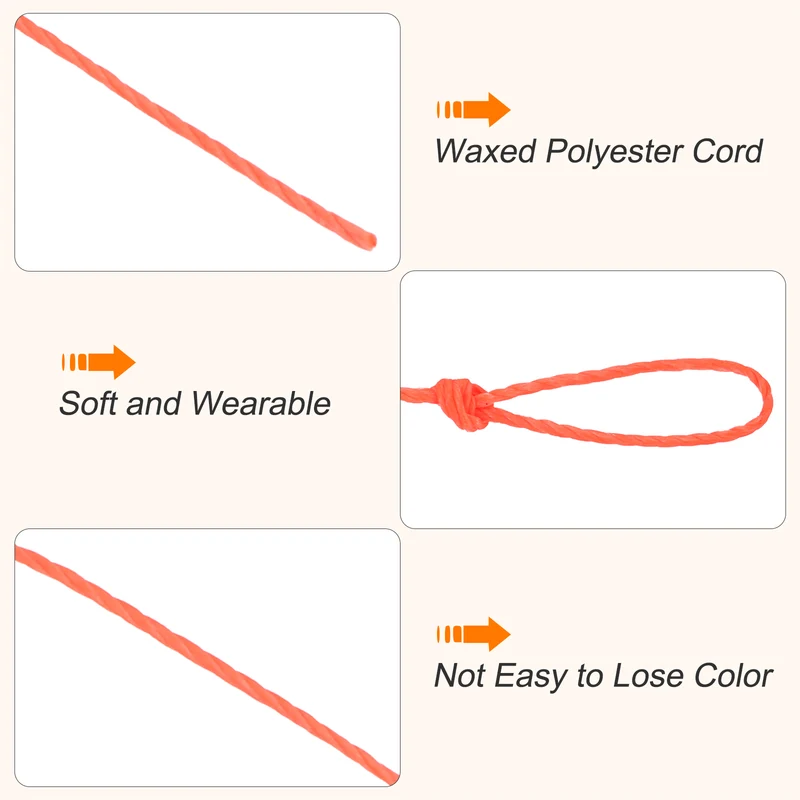 Waxed Cord 0.45mm Waxed Thread 87 Yard Wax String Leather Cord (Bright Orange)