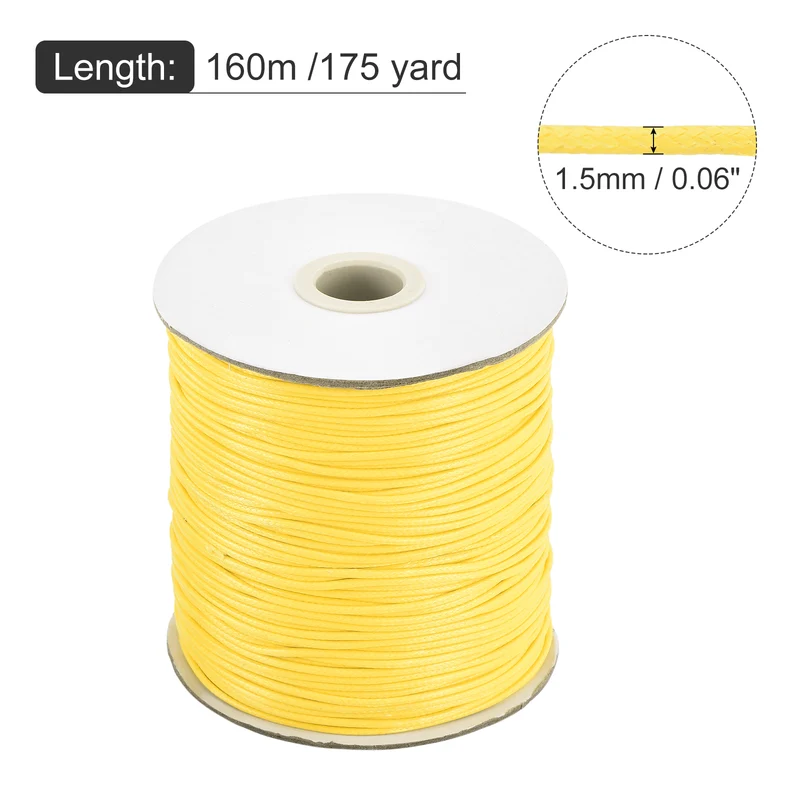 Light Yellow 1.5mm Waxed Cord 175 Yard Wax Bead Thread String for Jewelry Making