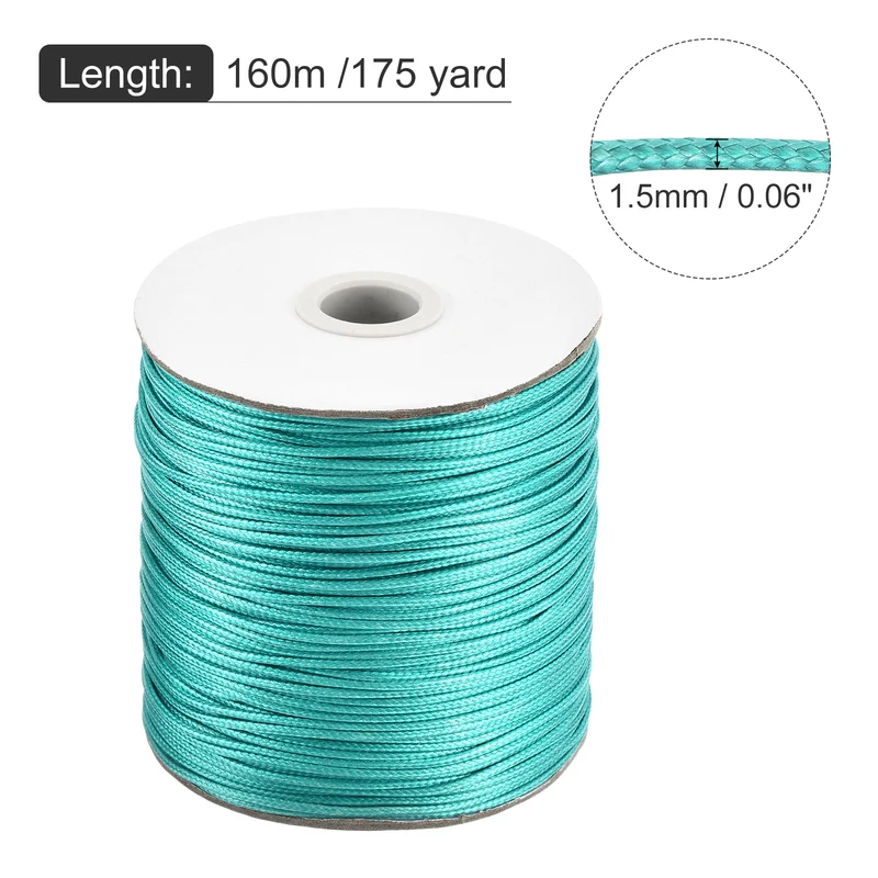 Blue-Green 1.5mm Waxed Cord 175 Yard Wax Bead Thread String for Jewelry Making