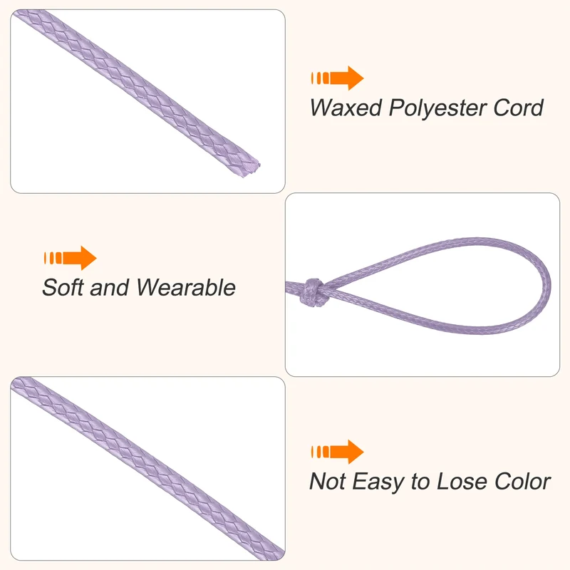 Waxed Cord 3.5mm Waxed Thread 44 Yard Wax String Leather Cord (Light Purple)