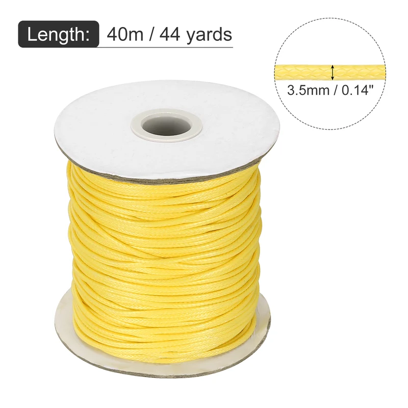 Waxed Cord 3.5mm Waxed Thread 44 Yard Wax String Leather Cord (Light Yellow)