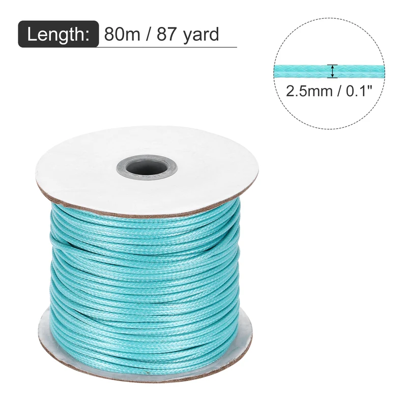 Lake Blue 2.5mm Waxed Cord 87 Yard Wax Bead Thread String for Jewelry Making