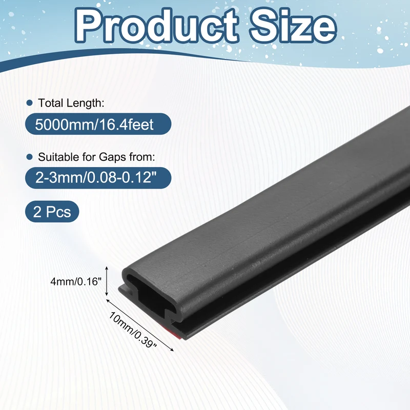 Weather Stripping Seal Strip - 2Pcs Door Seal Strip Fits 2-3mm Gap, Black