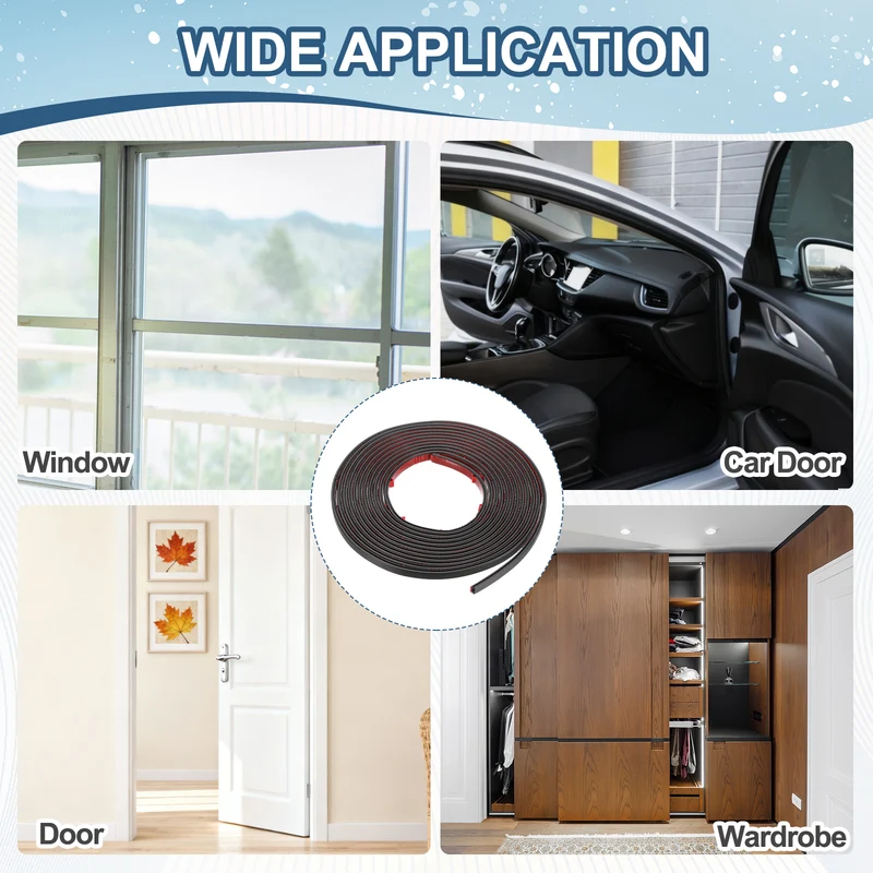 Weather Stripping Seal Strip - 2Pcs Door Seal Strip Fits 2-3mm Gap, Black