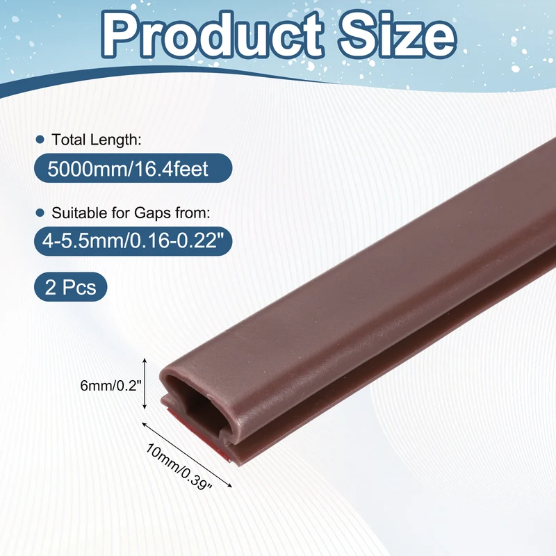 Weather Stripping Seal Strip - 2Pcs Door Seal Strip Fits 4-5.5mm Gap, Brown