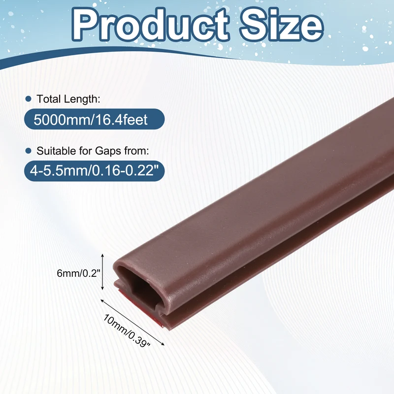 Weather Stripping Seal Strip - Door Seal Strip Fits 4-5.5mm Gap, Brown