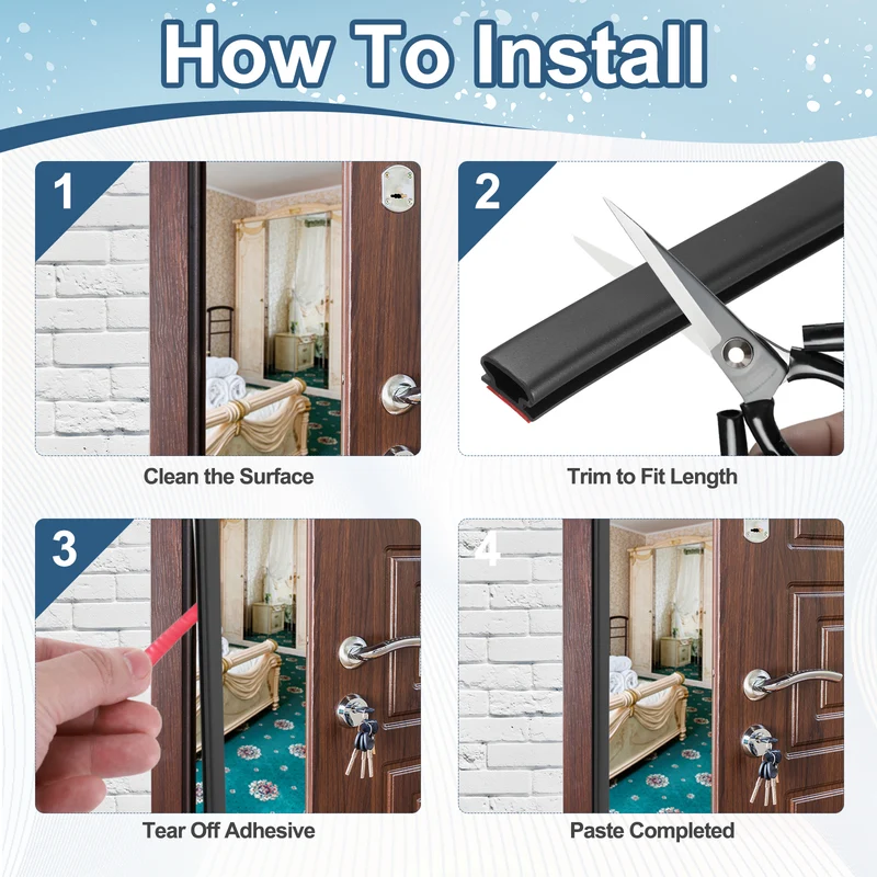 Weather Stripping Seal Strip - 2Pcs Door Seal Strip Fits 4-5.5mm Gap, White