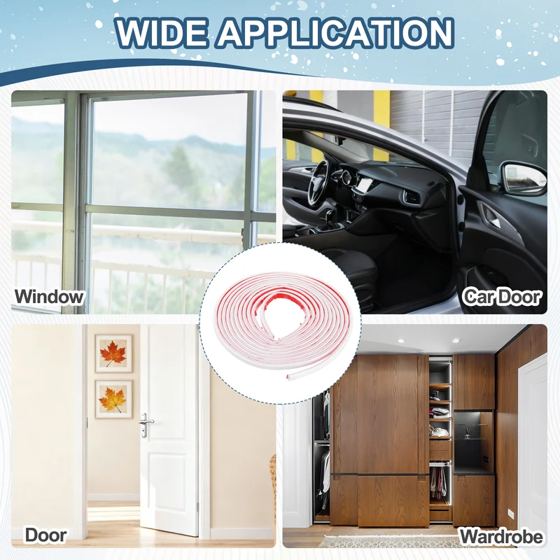 Weather Stripping Seal Strip - 2Pcs Door Seal Strip Fits 4-5.5mm Gap, White
